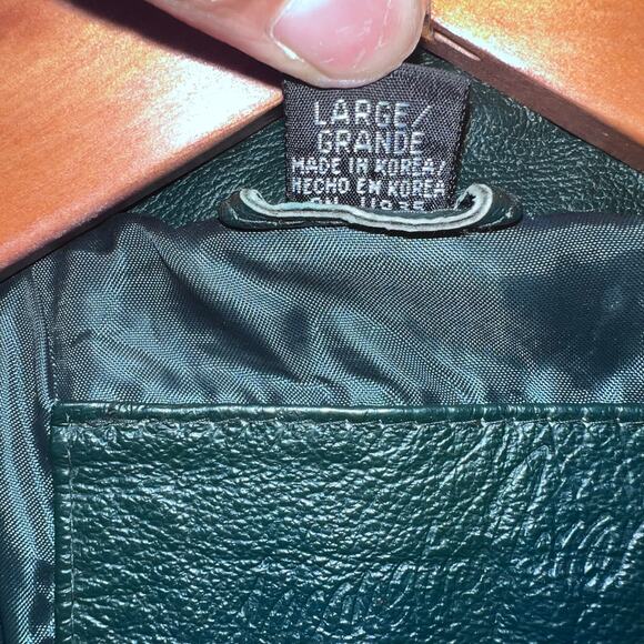 Vintage 80s Genuine Leather Bomber Jacket Coat Size Large Women's Winter Green - Picture 12 of 13